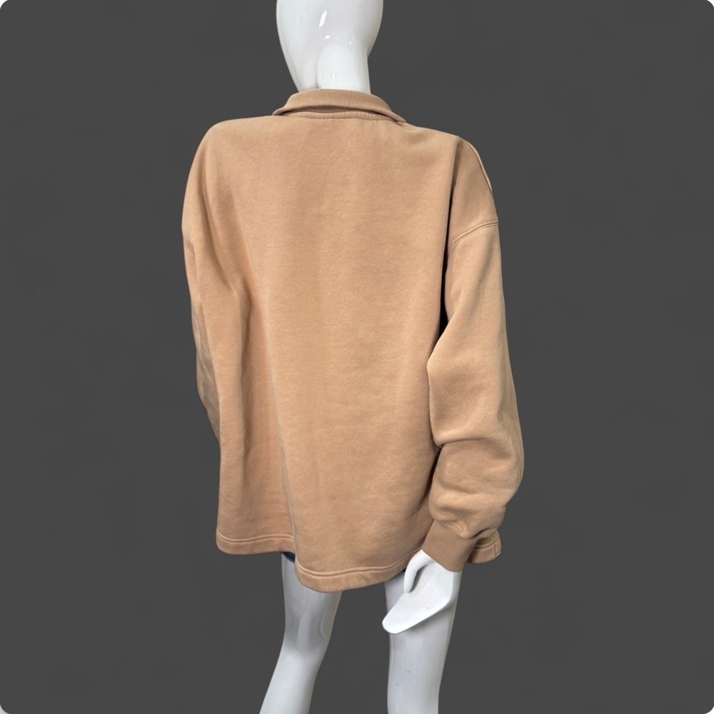 Nike Quarter Zip Pullover Beige Swoosh Sweatshirt Oversized Women's L Neutral - Picture 2 of 9